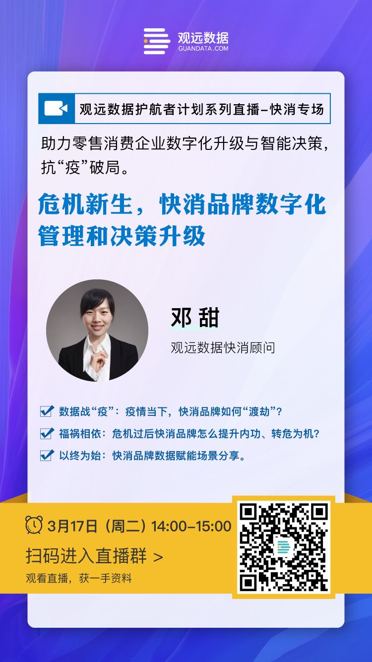 直播预告 | 危机新生，快消品牌数字化管理和决策升级